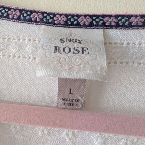Knox Rose White Embroidered Flutter Sleeve Blouse Coastal Size Large - Picture 6 of 7